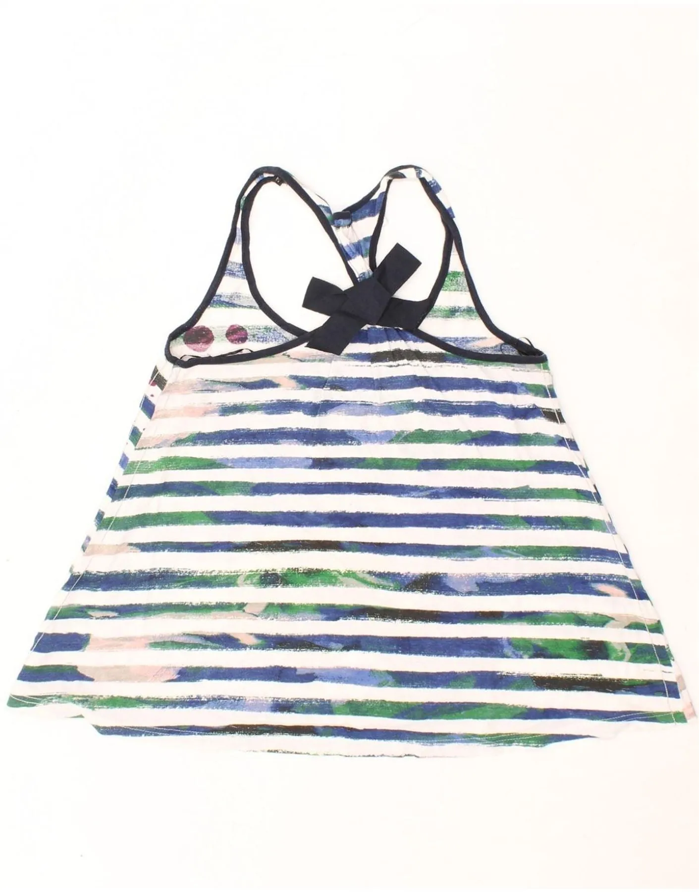DESIGUAL Womens Crop Graphic Vest Top UK 12 Medium Blue Striped Cotton