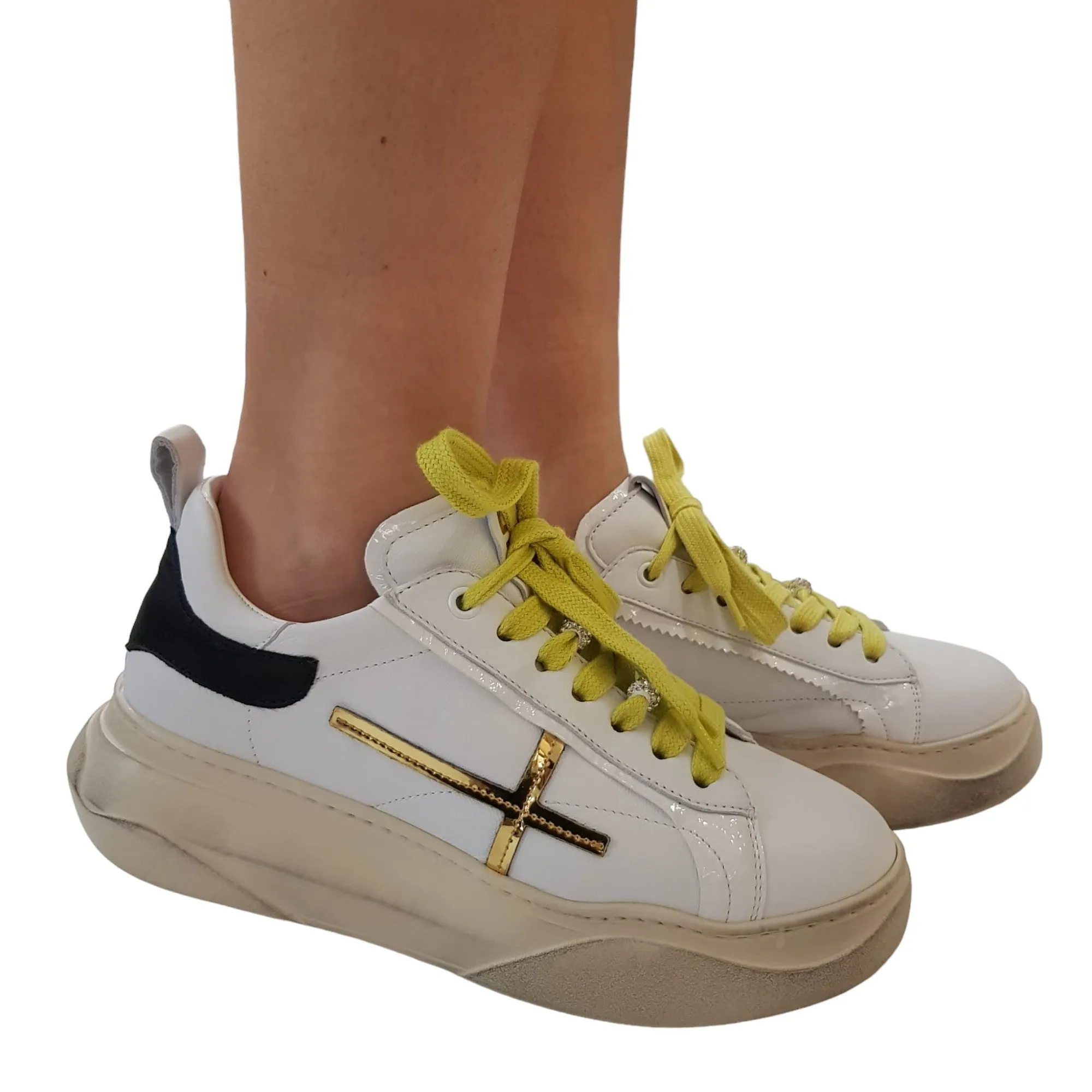 Gio+ Sneakers Donna Bianca-Oro-Nero Rif.18