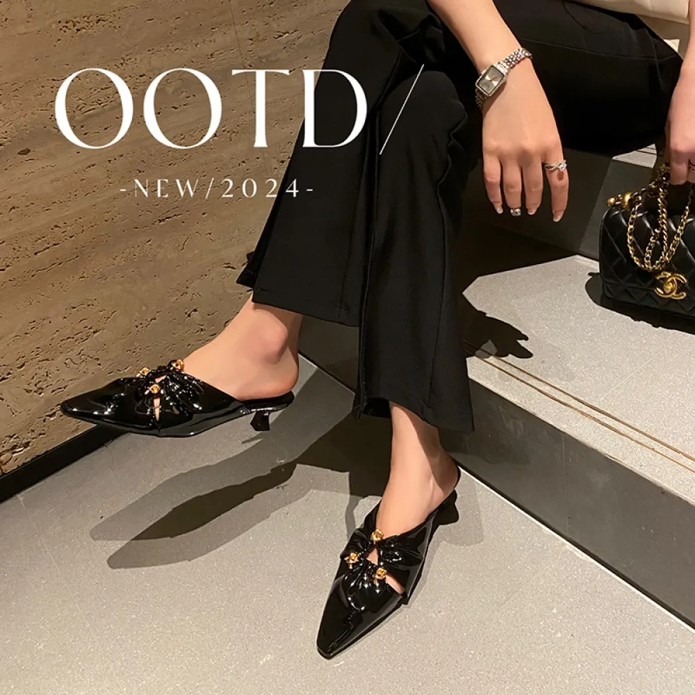 Grape Mom ~ nicchia Mezze pantofole con punta a pieghe e fibbia in metallo per abbigliamento esterno da donna Scarpe da mulo con