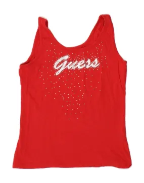 GUESS Womens Graphic Vest Top UK 12 Medium Red Cotton