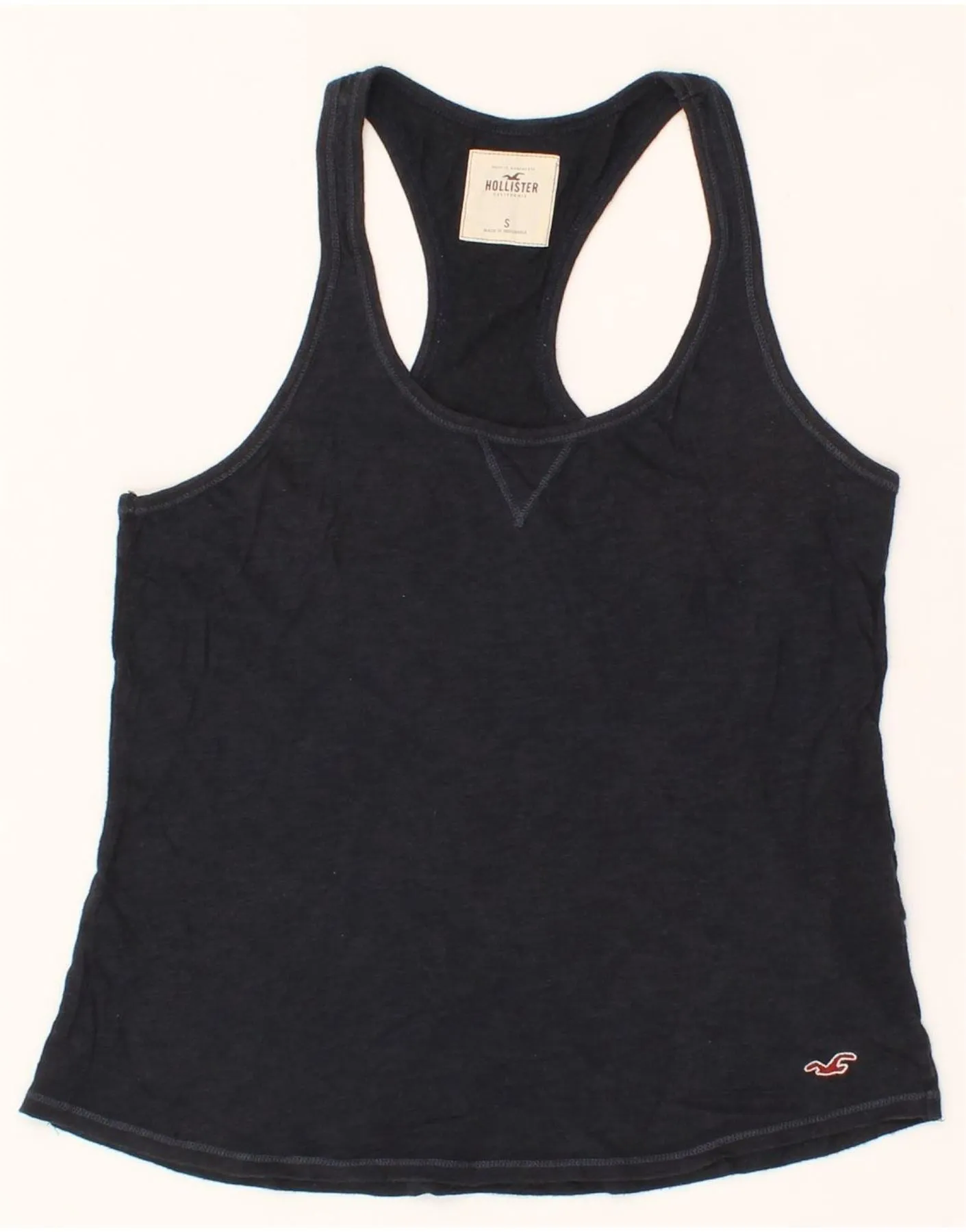 HOLLISTER Womens Vest Top UK 8 Small Navy Blue Cotton