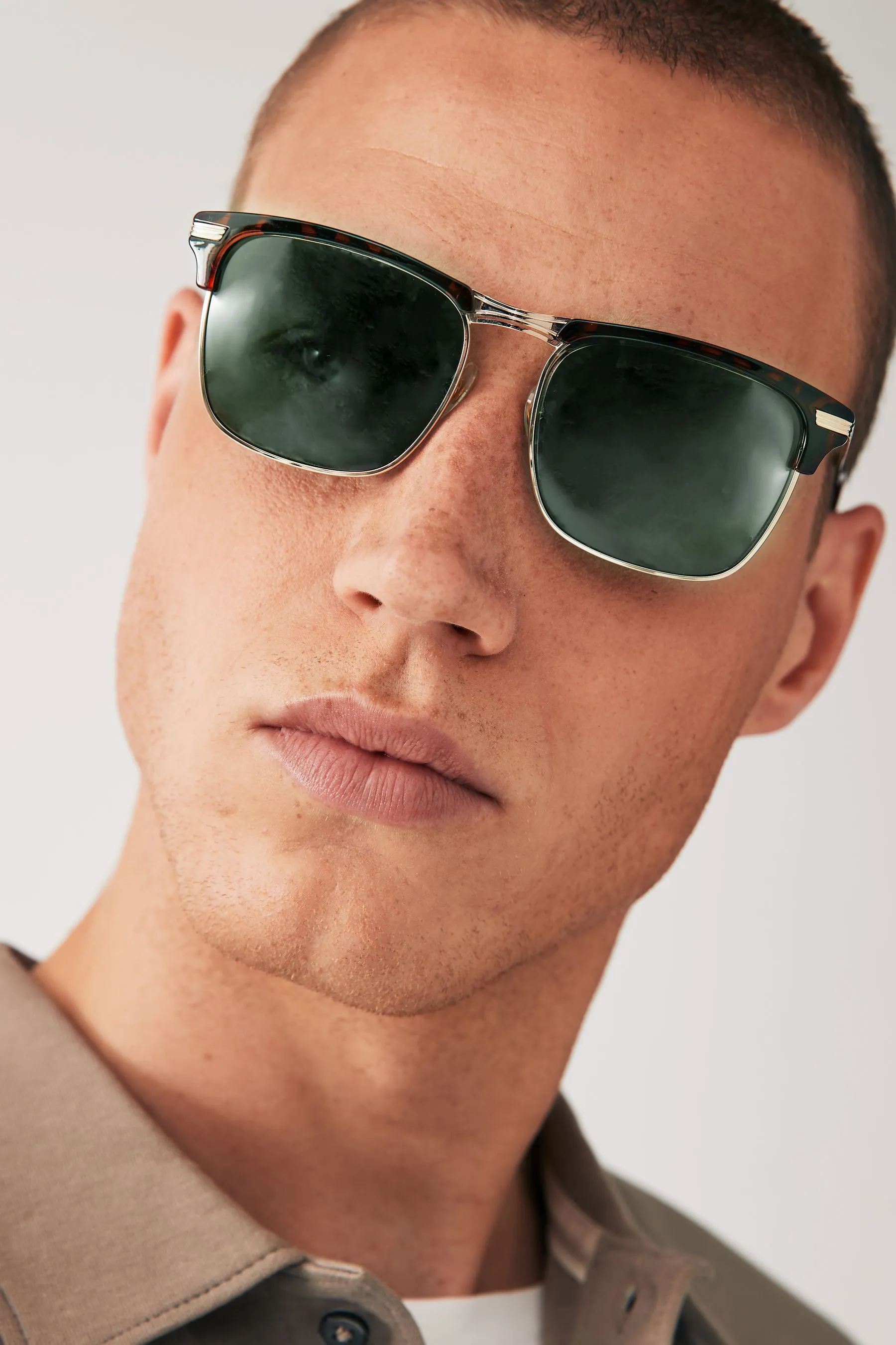 Marrone tartarugato  - N Logo Clubmaster Polarised Sunglasses