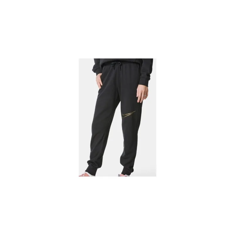 Nike W Nsw Club Flc Shine Mr Pant Black Pantalone Nero Logo Oro Donna