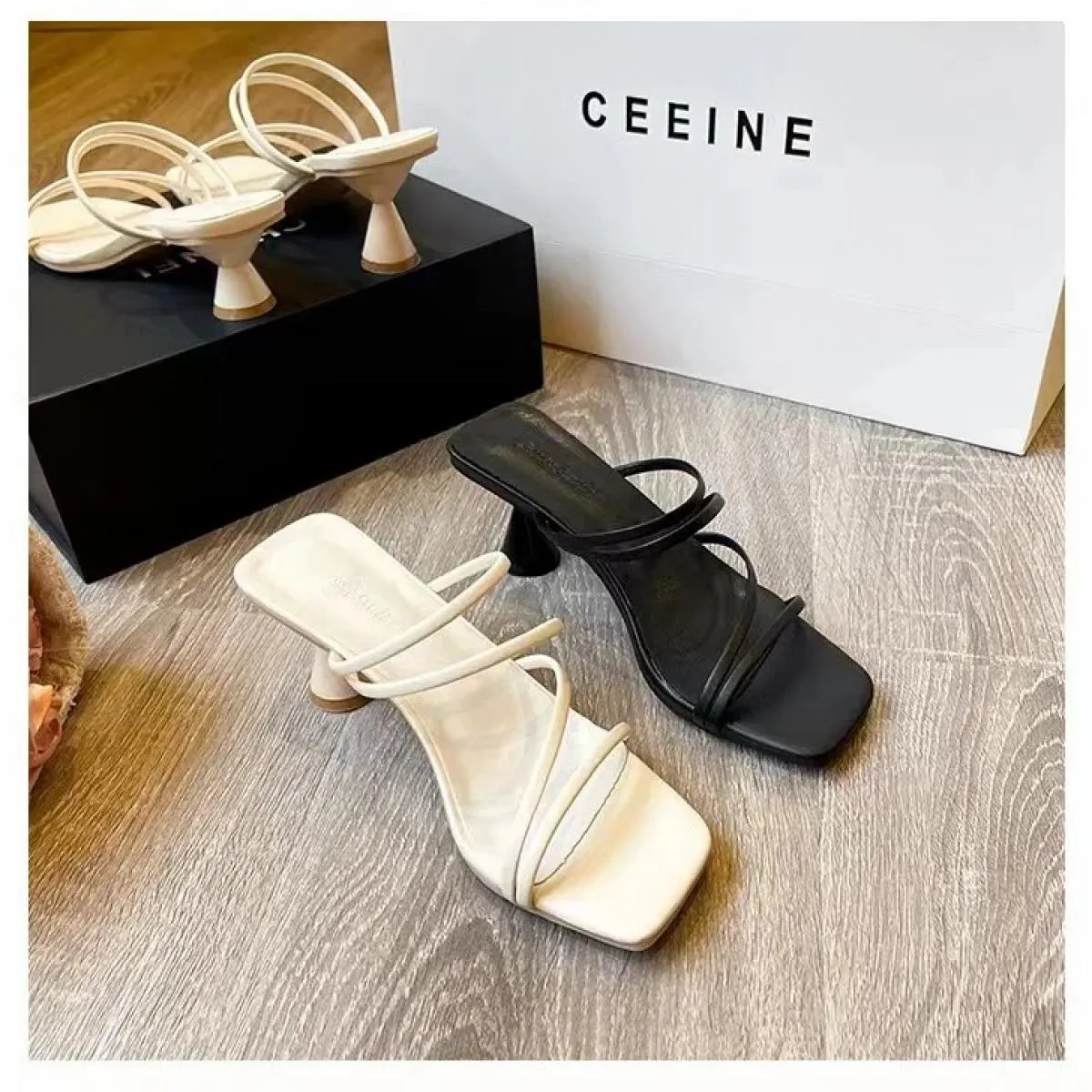 Pantofole da donna nuove estive punta quadrata Grace fascia stretta sandali casual solidi scarpe alte da donna con blocco imperm