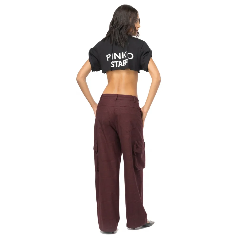 Pinko - Cargo Fantasia Principe di Galles - Bordeaux - Pantalone - Made in Italy - Luxury Exclusive Collection