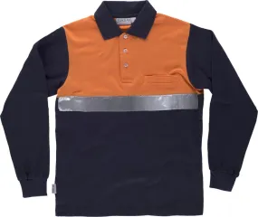 Polo a maniche lunghe con carré combinato, borsa sul petto Un nastro riflettente Navy Orange AV