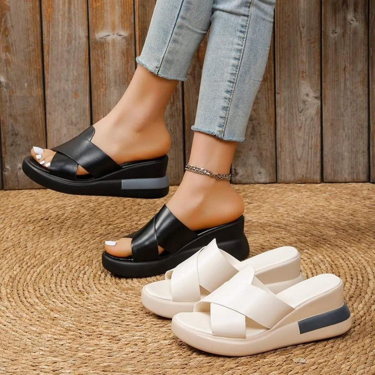 Sandali da donna estivi alla moda Pantofole con zeppa di lusso Scarpe con plateau nere per scarpe da donna Zapatos De Mujer