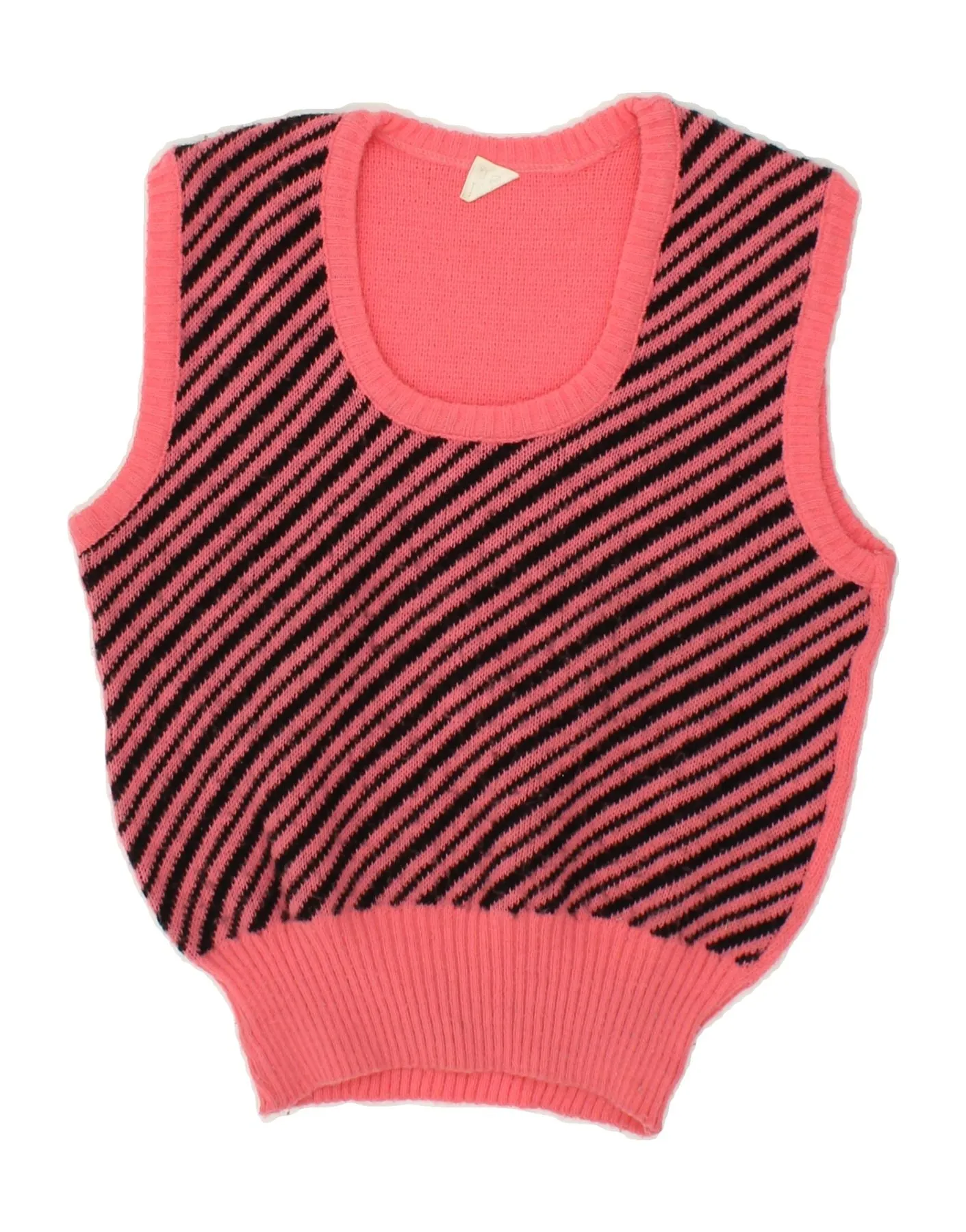 VINTAGE Womens Crop Vest Tank Top UK 10 Small Pink Striped Polyacrylic